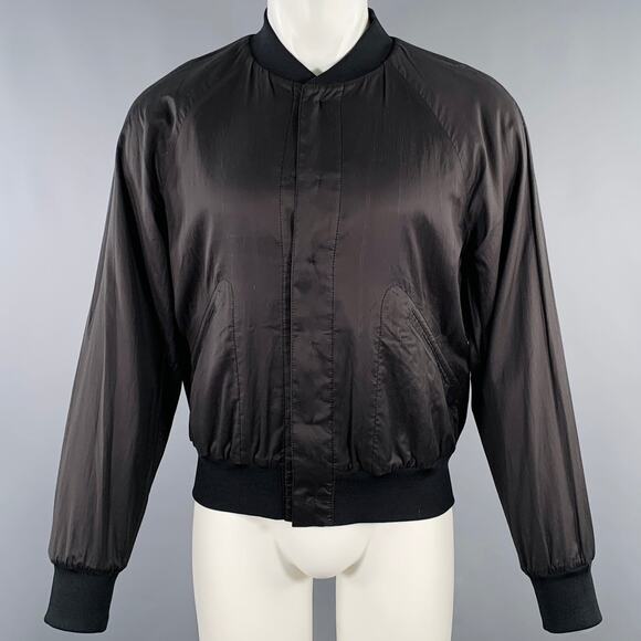 3.1 PHILLIP LIM Size M Black Blue Stripe Satin Bomber Jacket - Picture 2 of 5